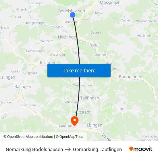 Gemarkung Bodelshausen to Gemarkung Lautlingen map