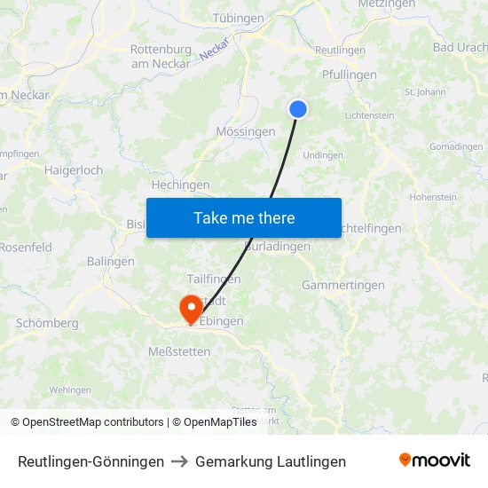 Reutlingen-Gönningen to Gemarkung Lautlingen map