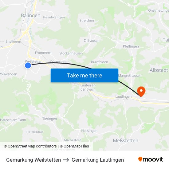 Gemarkung Weilstetten to Gemarkung Lautlingen map