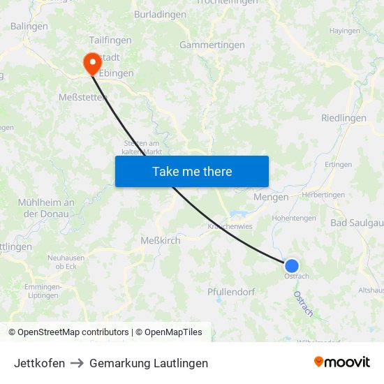 Jettkofen to Gemarkung Lautlingen map