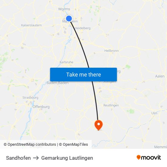 Sandhofen to Gemarkung Lautlingen map