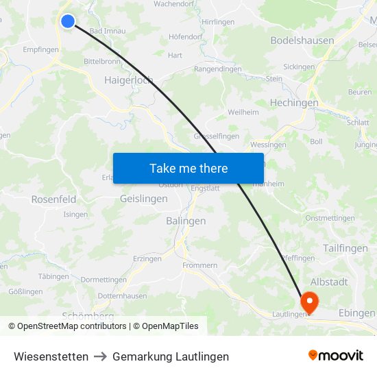 Wiesenstetten to Gemarkung Lautlingen map