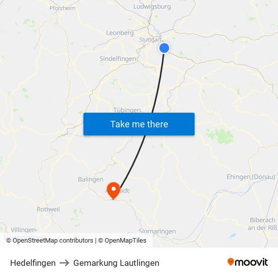 Hedelfingen to Gemarkung Lautlingen map