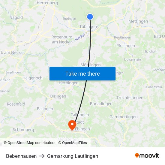 Bebenhausen to Gemarkung Lautlingen map