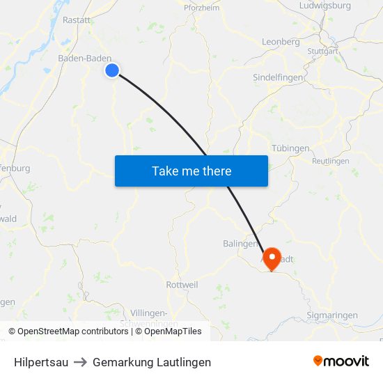 Hilpertsau to Gemarkung Lautlingen map