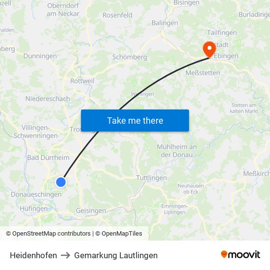 Heidenhofen to Gemarkung Lautlingen map