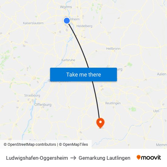 Ludwigshafen-Oggersheim to Gemarkung Lautlingen map