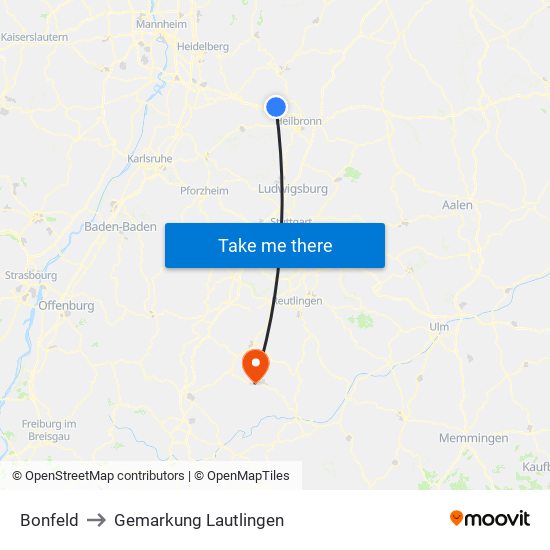 Bonfeld to Gemarkung Lautlingen map