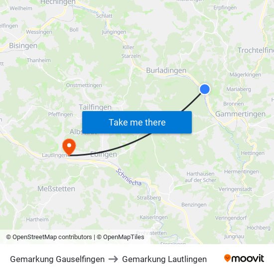 Gemarkung Gauselfingen to Gemarkung Lautlingen map