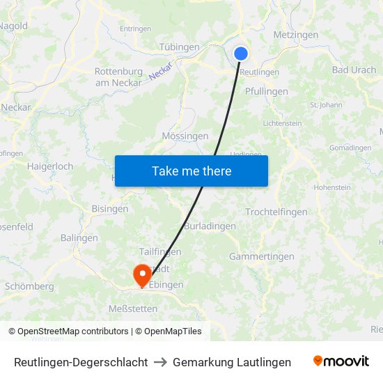 Reutlingen-Degerschlacht to Gemarkung Lautlingen map