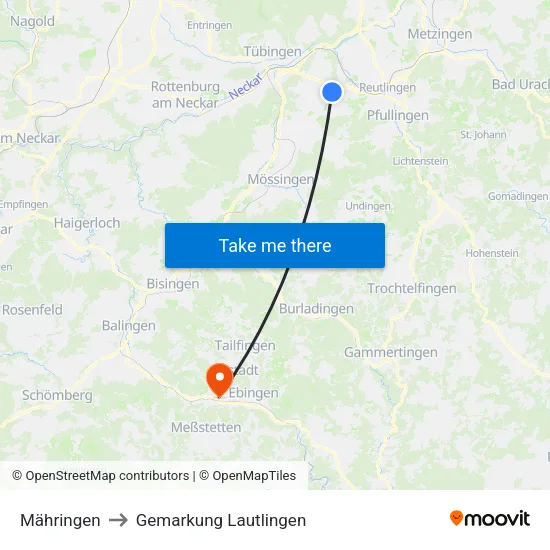 Mähringen to Gemarkung Lautlingen map
