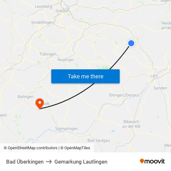 Bad Überkingen to Gemarkung Lautlingen map