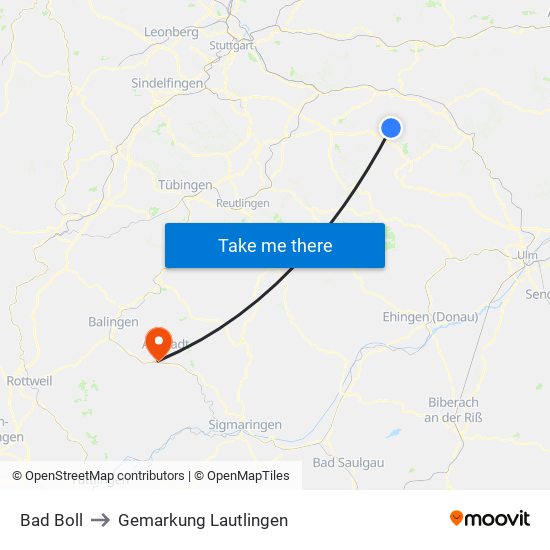 Bad Boll to Gemarkung Lautlingen map