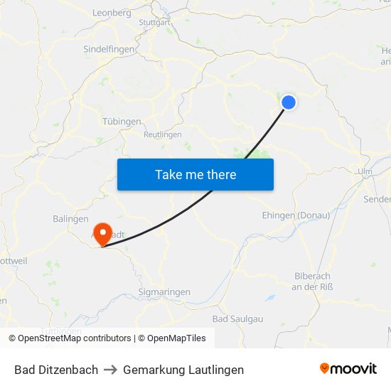 Bad Ditzenbach to Gemarkung Lautlingen map