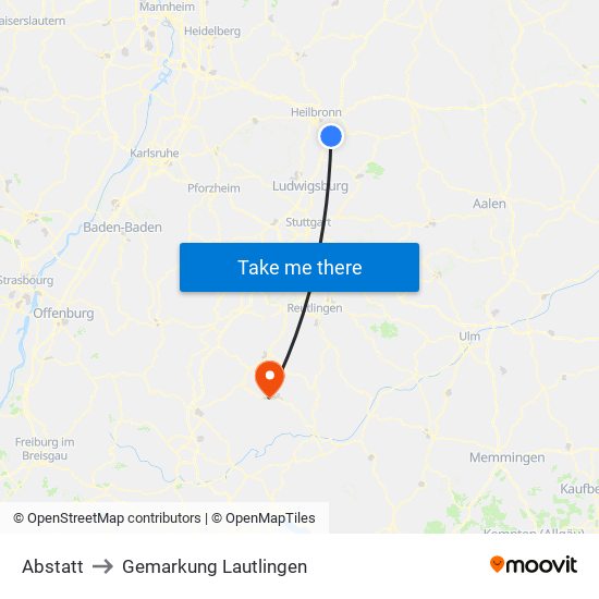 Abstatt to Gemarkung Lautlingen map