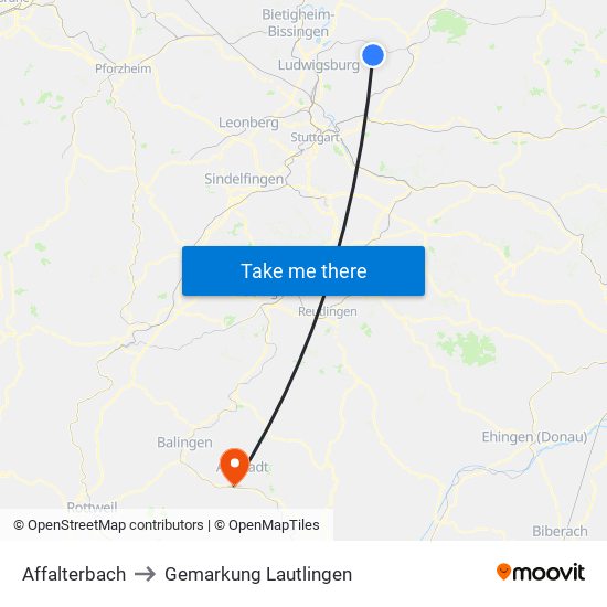 Affalterbach to Gemarkung Lautlingen map