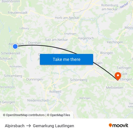 Alpirsbach to Gemarkung Lautlingen map