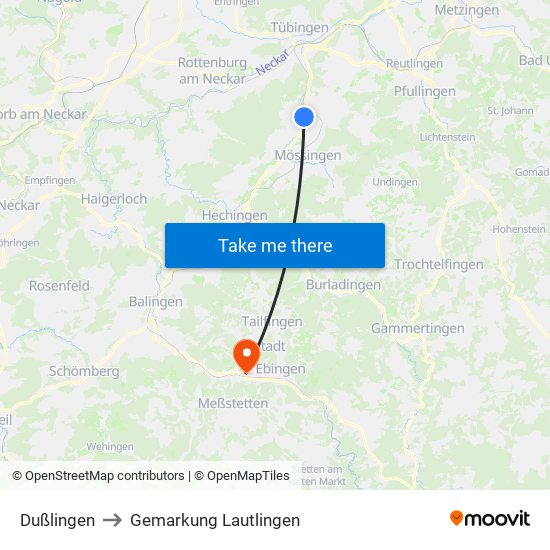 Dußlingen to Gemarkung Lautlingen map