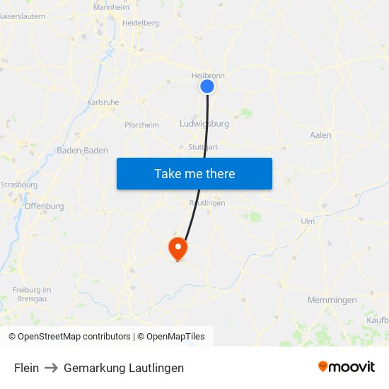 Flein to Gemarkung Lautlingen map