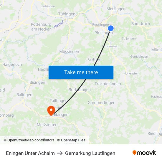 Eningen Unter Achalm to Gemarkung Lautlingen map