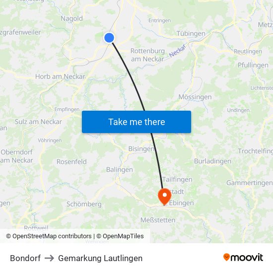 Bondorf to Gemarkung Lautlingen map