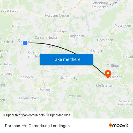 Dornhan to Gemarkung Lautlingen map