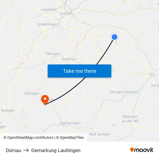 Dürnau to Gemarkung Lautlingen map