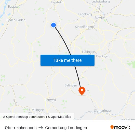 Oberreichenbach to Gemarkung Lautlingen map
