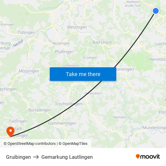 Gruibingen to Gemarkung Lautlingen map