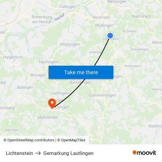 Lichtenstein to Gemarkung Lautlingen map
