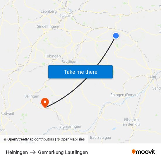 Heiningen to Gemarkung Lautlingen map
