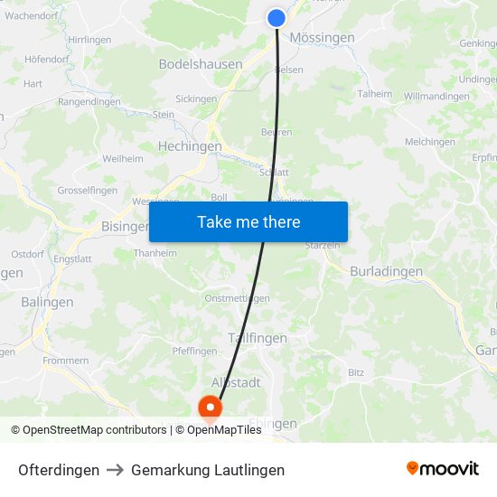 Ofterdingen to Gemarkung Lautlingen map