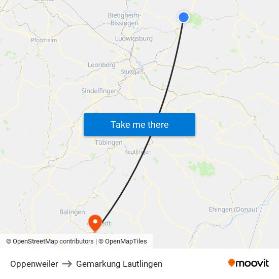 Oppenweiler to Gemarkung Lautlingen map