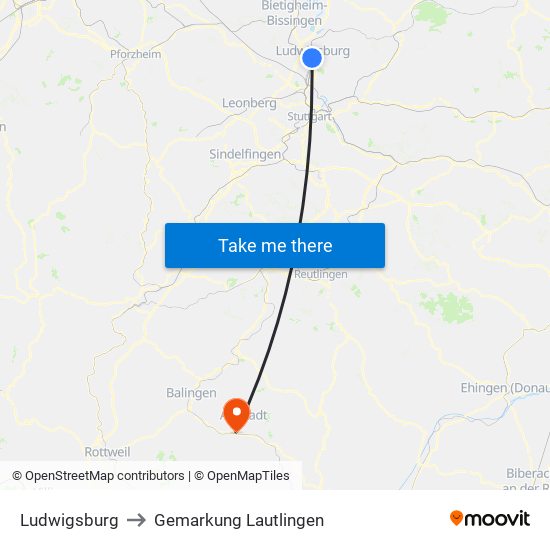 Ludwigsburg to Gemarkung Lautlingen map