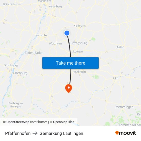 Pfaffenhofen to Gemarkung Lautlingen map