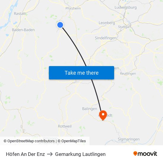 Höfen An Der Enz to Gemarkung Lautlingen map