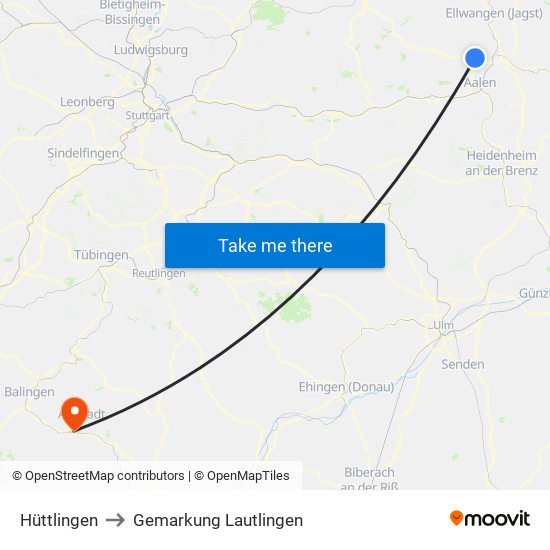 Hüttlingen to Gemarkung Lautlingen map