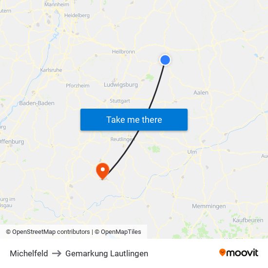 Michelfeld to Gemarkung Lautlingen map