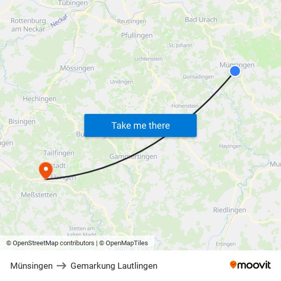 Münsingen to Gemarkung Lautlingen map