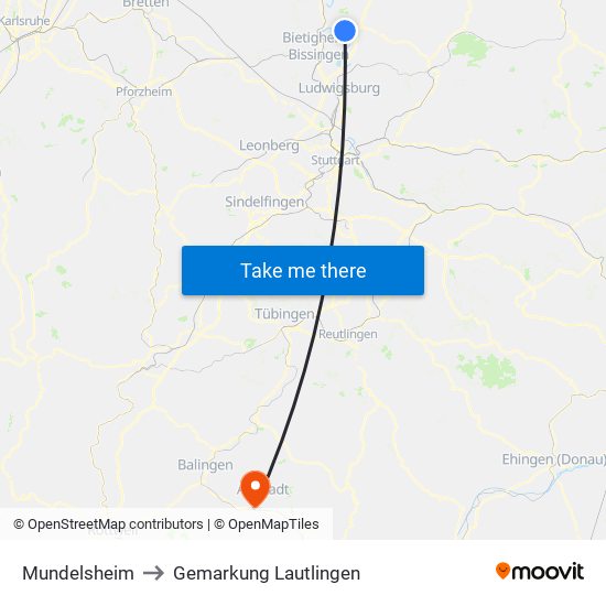 Mundelsheim to Gemarkung Lautlingen map