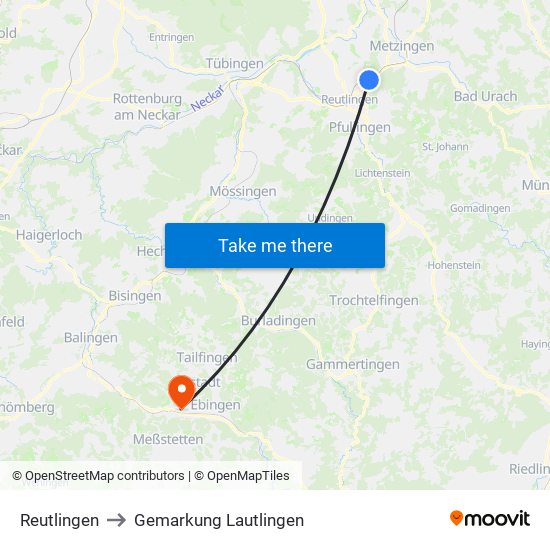 Reutlingen to Gemarkung Lautlingen map