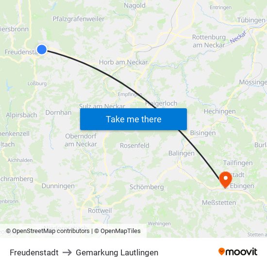 Freudenstadt to Gemarkung Lautlingen map