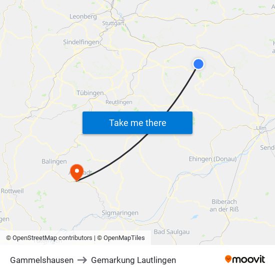 Gammelshausen to Gemarkung Lautlingen map