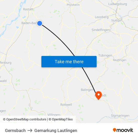 Gernsbach to Gemarkung Lautlingen map