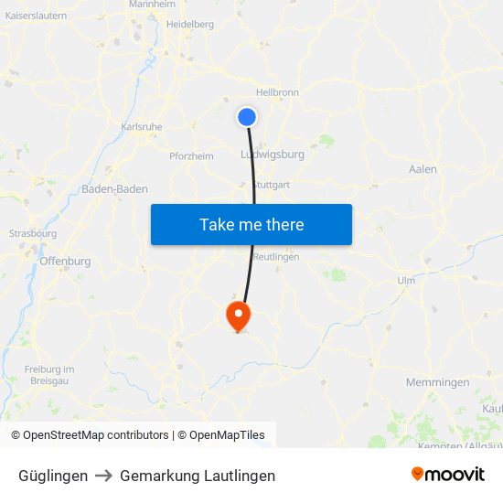 Güglingen to Gemarkung Lautlingen map