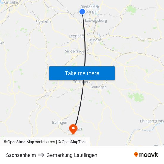 Sachsenheim to Gemarkung Lautlingen map