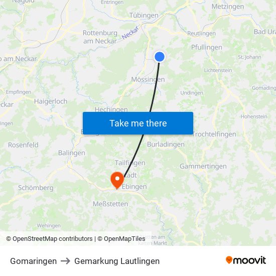 Gomaringen to Gemarkung Lautlingen map