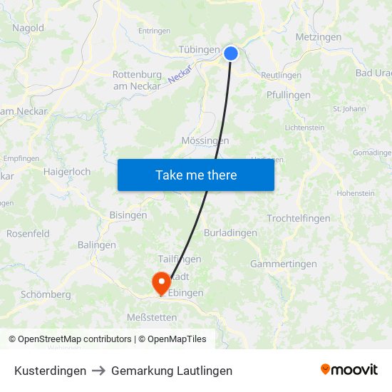 Kusterdingen to Gemarkung Lautlingen map