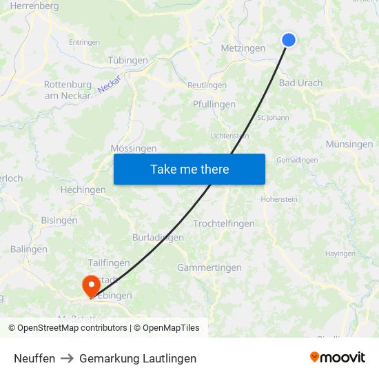 Neuffen to Gemarkung Lautlingen map