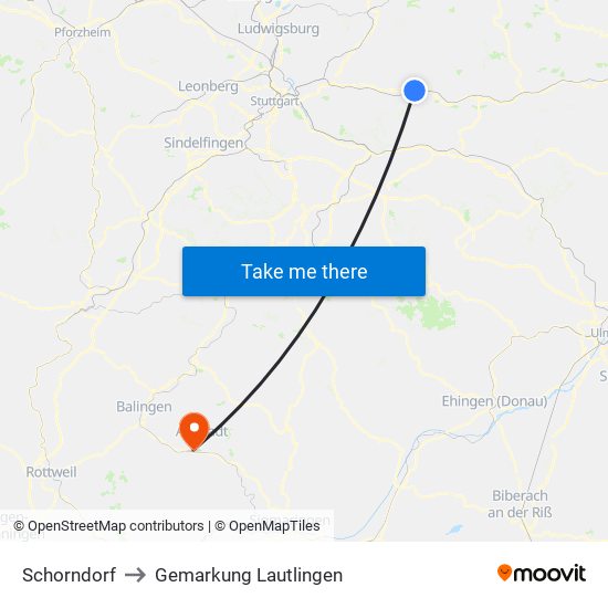 Schorndorf to Gemarkung Lautlingen map